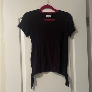 Madewell Black Short Sleeve Textured 100% Cotton Tie Hem Top